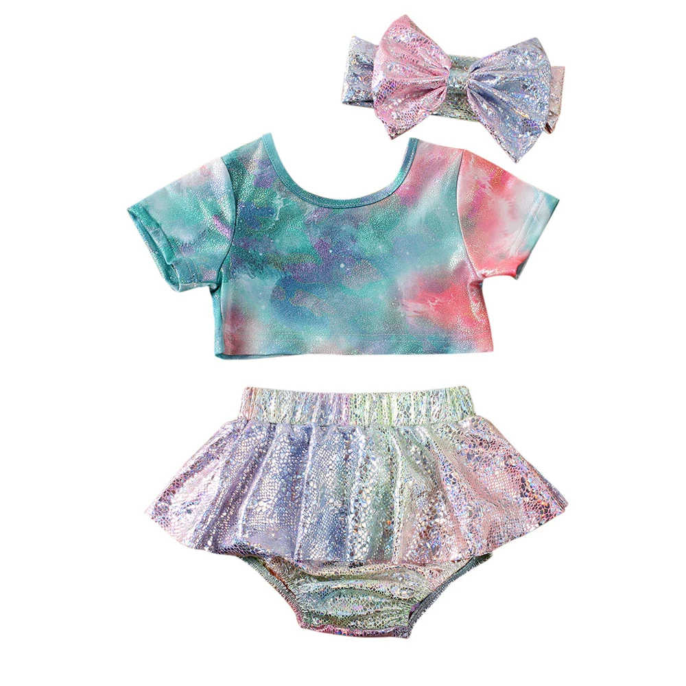 Летняя одежда для новорожденных девочек градиентные топы + шорты с бантом платье