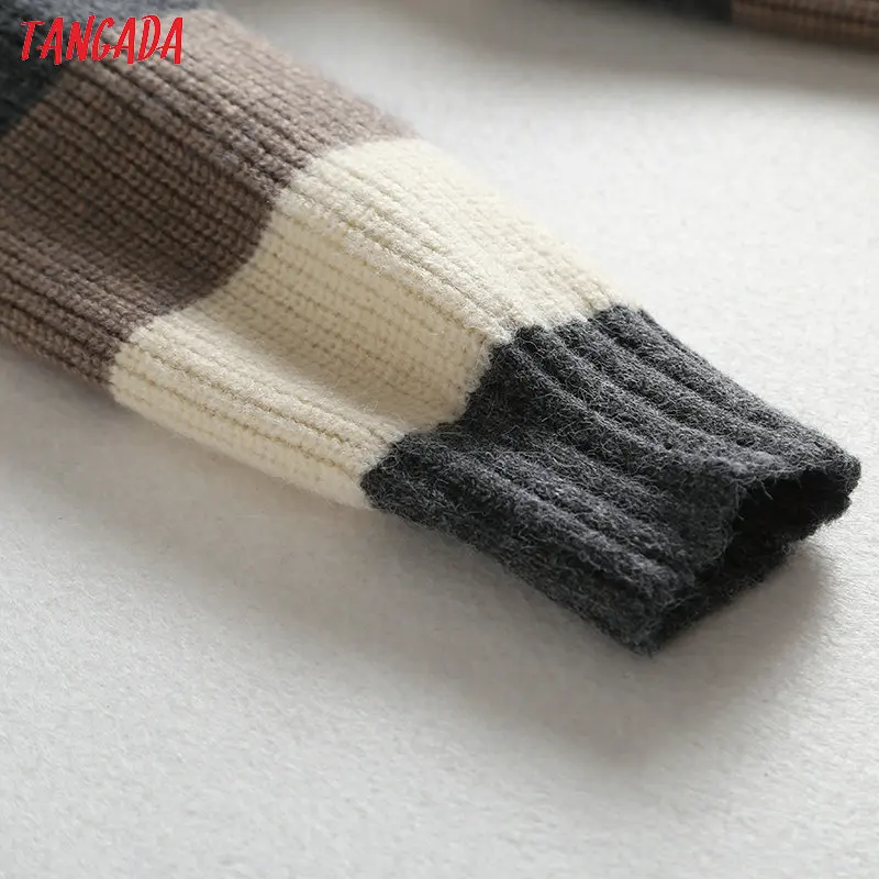 Tangada women stripe pattern oversize long jumper sweater atumn winter fashion long sleeve o neck pullovers tops BC58