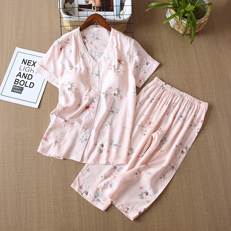 Short Sleeve Pajamas Autumn Trousers Suit Fashion Pyjama Set Large Size Nightwear Home Service House Nightdress Costume Outfit