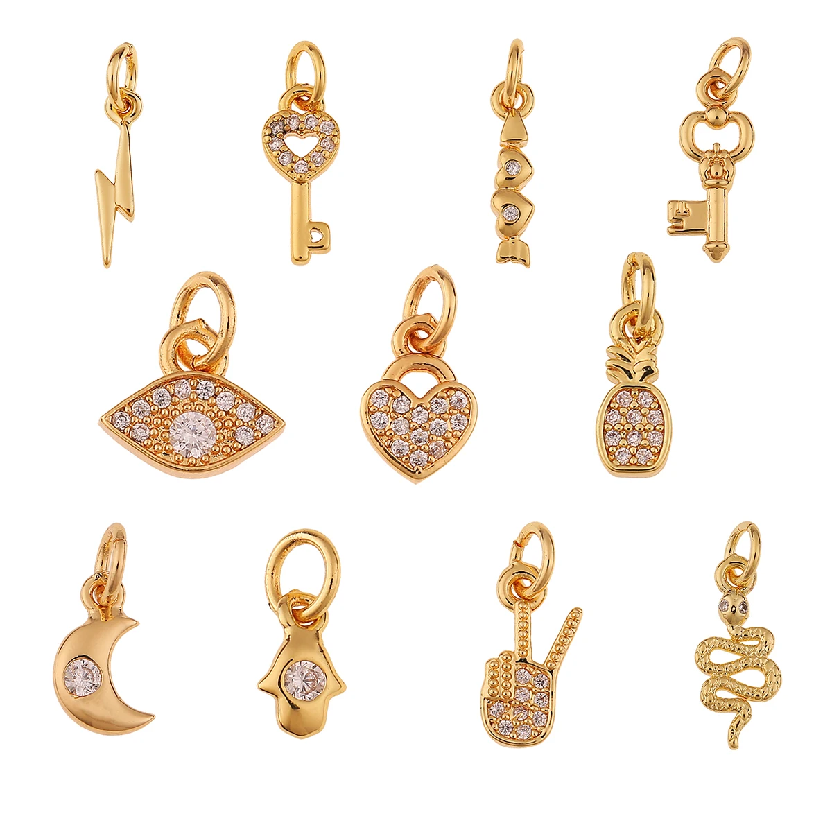 

AAA CZ Brass Gold-plated Evil Eye Key Lock Moon Charm Pendant Finding DIY Snake Necklace Hand Earring Making Wholesale Jewelry