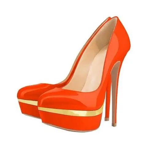 Polite2020 Mirror Hot Selling Women Black Orange Leather Shallow Pumps Sexy Platform Slip on Round Toe Dress Shoes High Heels | Обувь