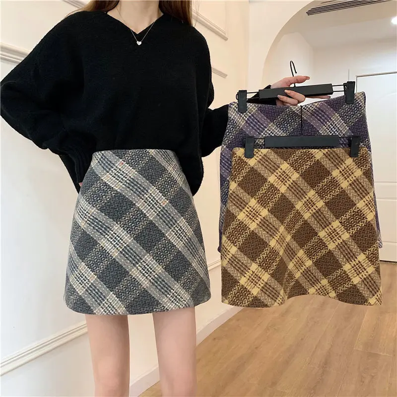 

Plaid Skirt Autumn and Winter Simplicity A- line Skirt High Waist Woman Skirts Faldas Jupe
