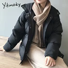 Куртка Yitimoky женская с воротником-стойкой, повседневный пуховик из хлопка, теплая верхняя одежда с карманами, зимняя короткая парка, черный бежевый цвет