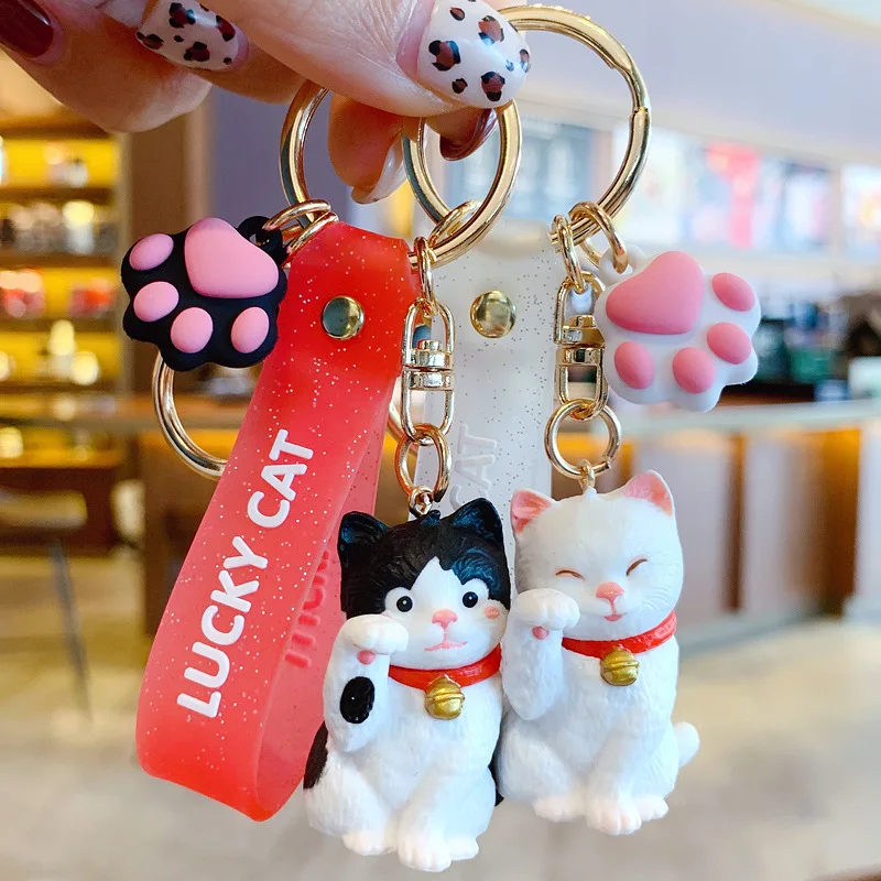 Корейское кольцо для ключей Lucky Cat креативный Блестящий ручной шнур дизайн милая