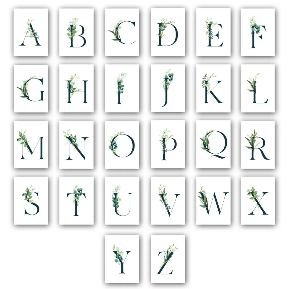 

Green Leave Alphabet Quotes Wall Art Landscape Canvas Painting Nordic Posters And Prints Pictures For Living Room Home Decor