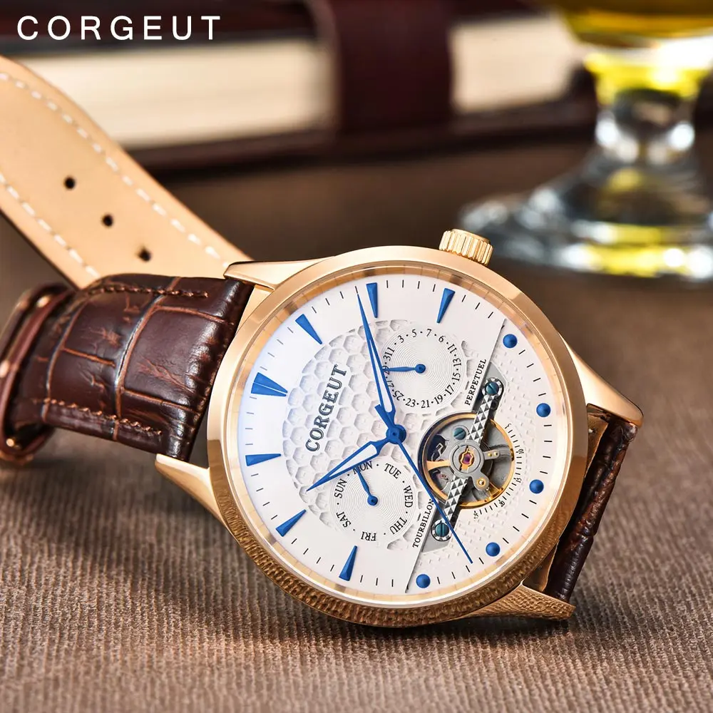 Модные Повседневные хрустальные 44 мм Купольные стеклянные часы с кожаным