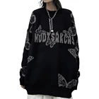 Жаккардовый свитер Harajuku в готическом стиле с бабочкой, большой черный вязаный шерстяной свитер с круглым вырезом для мужчин и женщин, свободный уличный стиль, новинка 2021