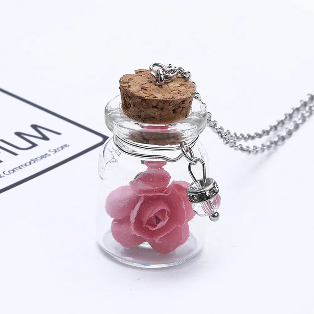 

NecklacGlow in the Dark Flower Glass Tiny Wishing Bottle Vial Necklace Pendant Chain necklace for women 2021