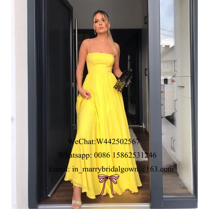 Желтое шифоновое платье для выпускного вечера девушек модель 2022 года