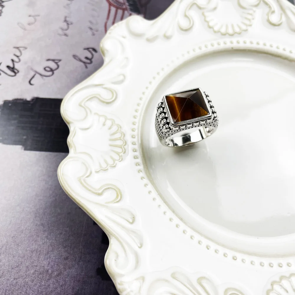 Мужское и женское кольцо из серебра 925 пробы с коричневым тигровым глазом черным