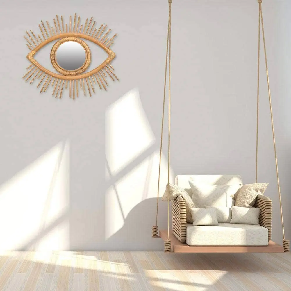 

Handmade Hanging Rattan Innovative Art Decoration Round Makeup Wall Mirror Dressing Bathroom Wall Hang Woven Mirror Craft Frame