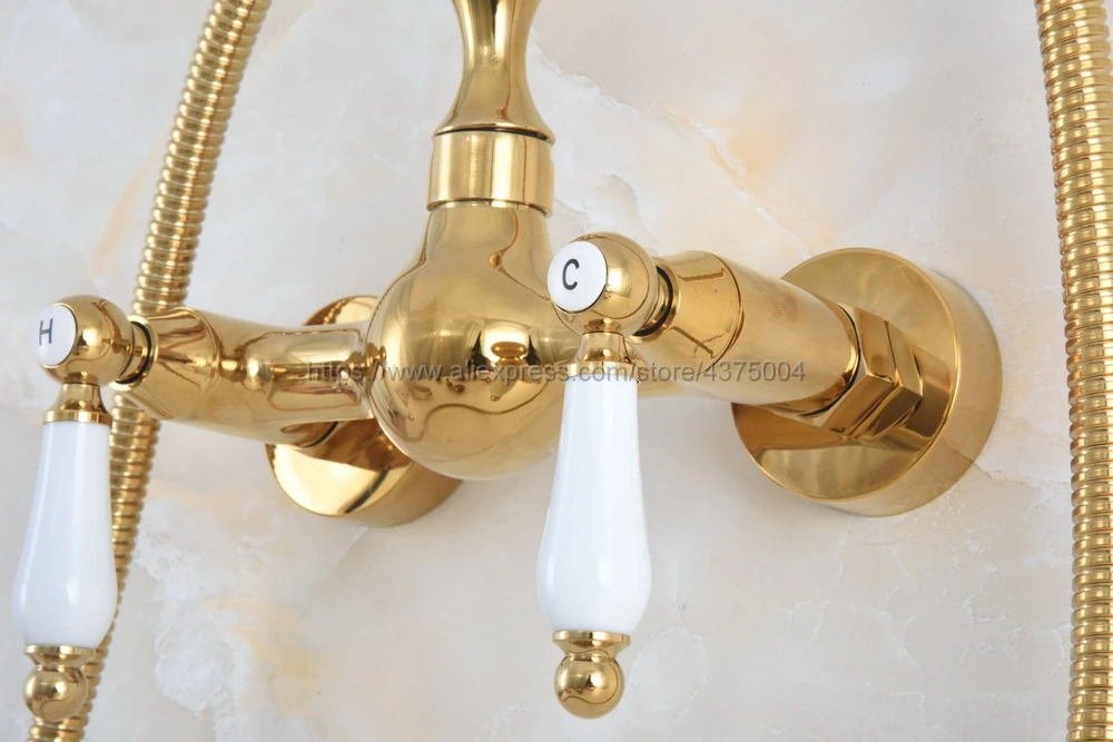 Wall Mounted Gold Color Brass Bath Faucets Bathroom Mixer Tap Crane With Hand Shower Head Faucet Sets Nna835 | Обустройство дома
