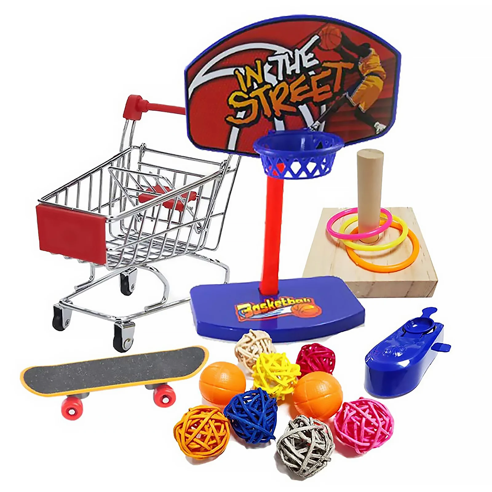 

1Set Of Training Pet Bird Toy Set Interactive Parrot Equipment Set Funny Bird Activity Parrot Toy Pet Bird Basketball Skateboard