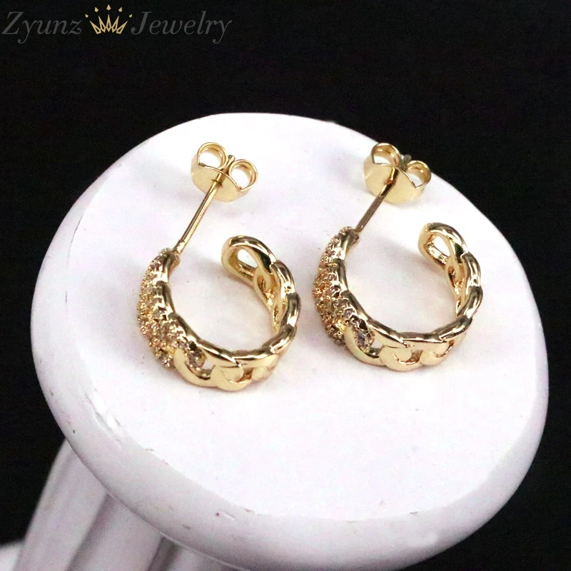 

5 Pairs, Top quality punk hip hop bling women ladies jewelry link chain cz gold silver color earring fashion jewelry