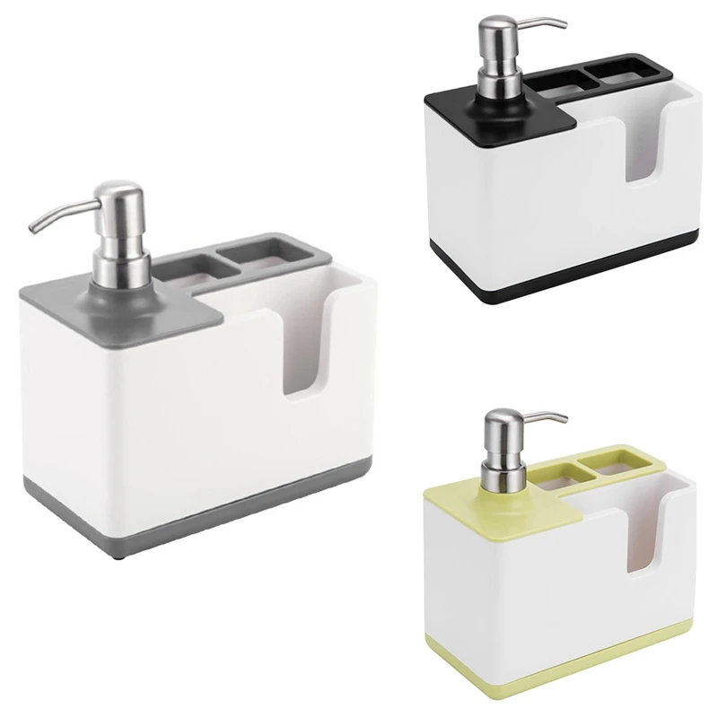 

Kitchen Storage Shelf 3-in-1 Soap Dispenser Towel Rack Sponge Holder Bathroom Multifunctional Organizer Tool