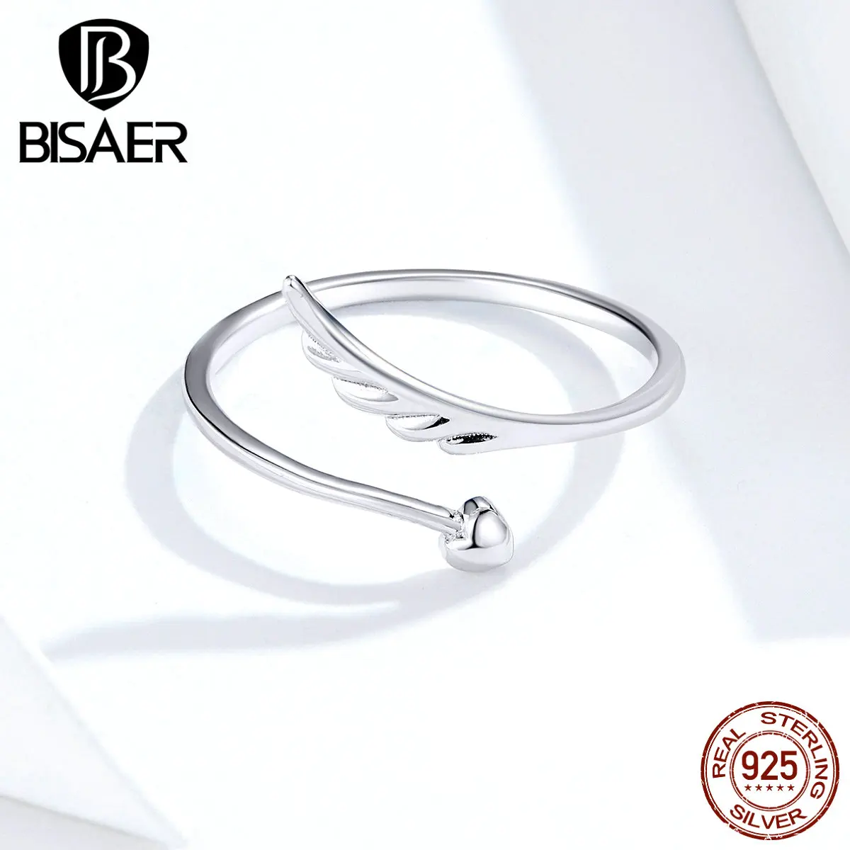 Кольца с перьями BISAER модные 925 пробы серебряные Счастливый Ангел-хранитель с крыльями кольца для женщин Роскошные серебряные ювелирные изделия ECR567
