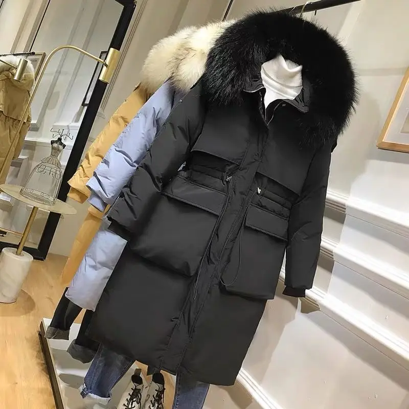 

Women's Winter Down Jacket Large Real Raccoon Fur Hooded 90% Duck Down Coat Female Parkas Ladies Feather Puffer Jackets Oversize