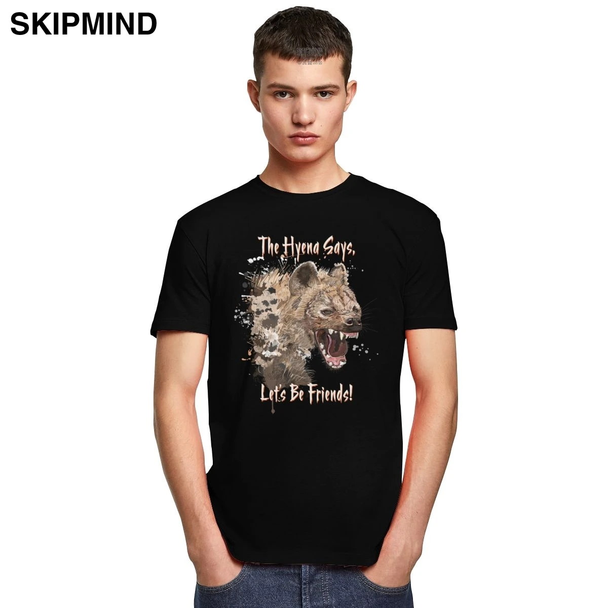 Мужская футболка Hyena из чистого хлопка с пушистыми животными Африканское сафари
