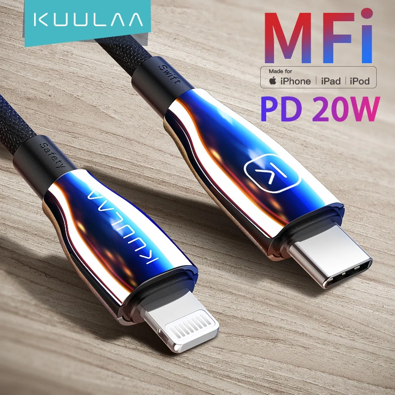 KUULAA MFi кабель Переходник USB C на с разъемами Lightning (PD 20W Быстрый зарядный для
