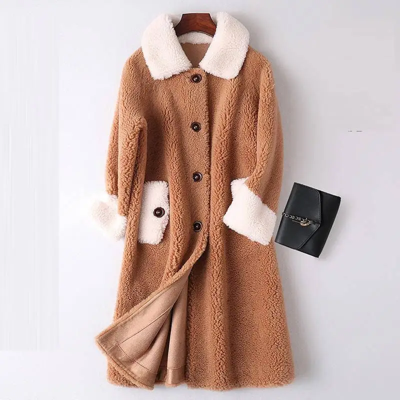 

Fashion 2019 New Winter Women Casual Real Fur Thicken Warm Long Coats Female Genuine Sheep Shearing Fur Slim Jacket Abrigos J128