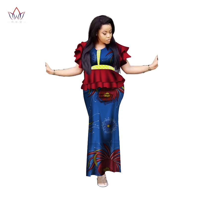 Ladies Clothes African Clothes For Women Ruffle Top And Skirt Set Bazin Riche Africa Dashiki Plus Size Clothing For Women WY3755