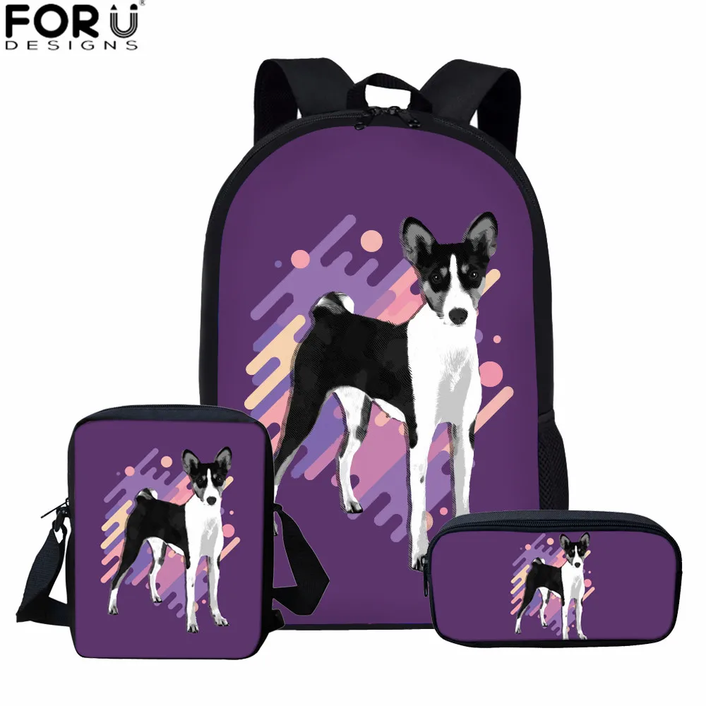 FORUDESIGNS/Комплект детских школьных сумок с принтом собаки Басенджи милый рюкзак