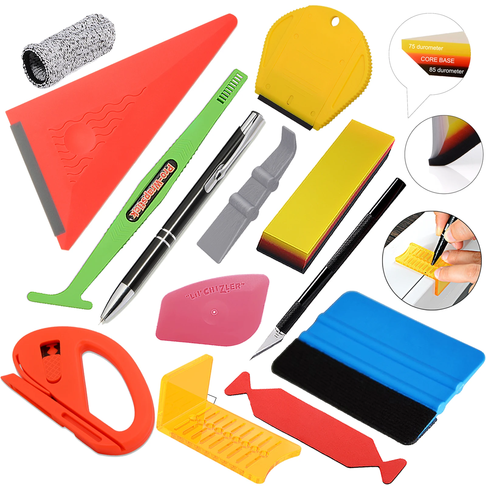 

EHDIS Window Tinting Car Tools Kit Carbon Fiber Covering Film Install Rubber Scraper Squeegee Vinyl Sheet Foil Wrap Cutter Knife