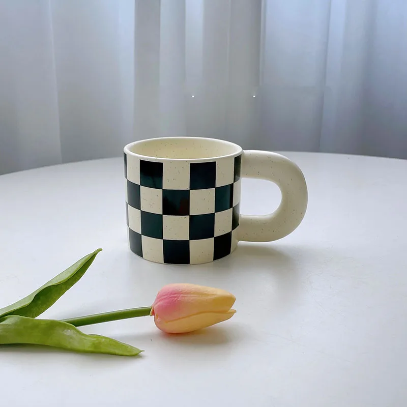 

Mug Simple Checkerboard Cup Nordic Coffee Cup Mug Milk Cups For Home Ceramics Mugs Coffee Cups Kitchen Accessories Кружка