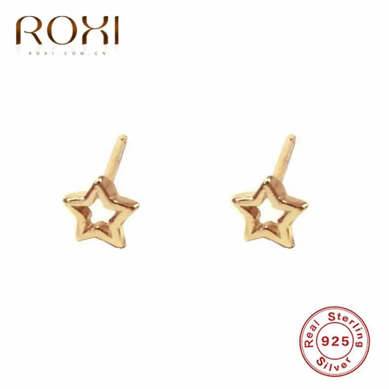 ROXI настоящие серьги из стерлингового серебра 925 пробы для женщин, Стерлинговое Серебро-ювелирные изделия Brincos полая звезда маленькие серьги-гвоздики подарки