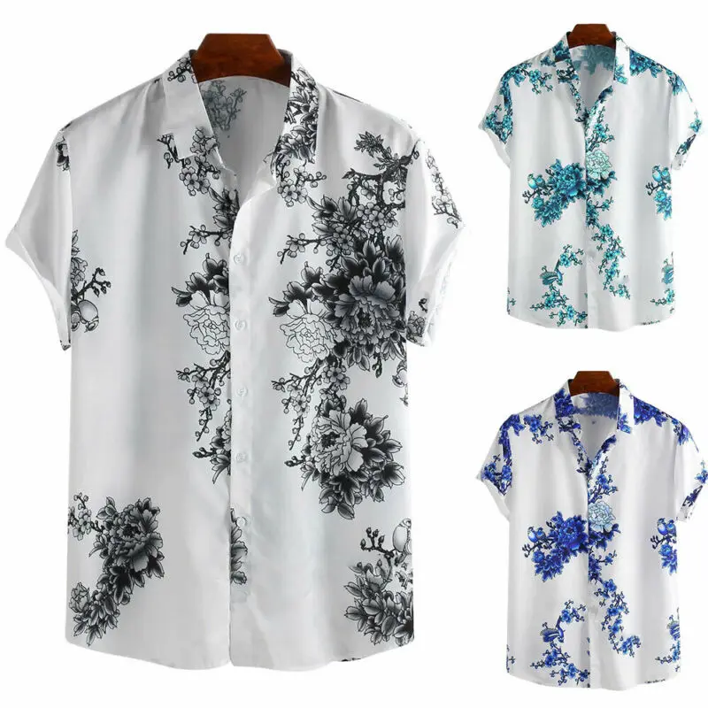 

Мужская повседневная одежда, Свободный кардиган с цветочным принтом, рубашка с карманами, топы, лето 2021, пляжный праздничный стиль для мужчи...