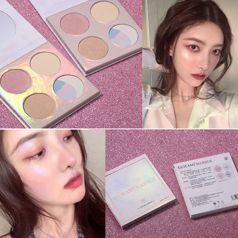 GUICAMI MARBLE 4 Colors Brighten Highlighter Eyeshadow Palette Repair Facial Makeup Powder Contour Blush Make Up Cosmetics