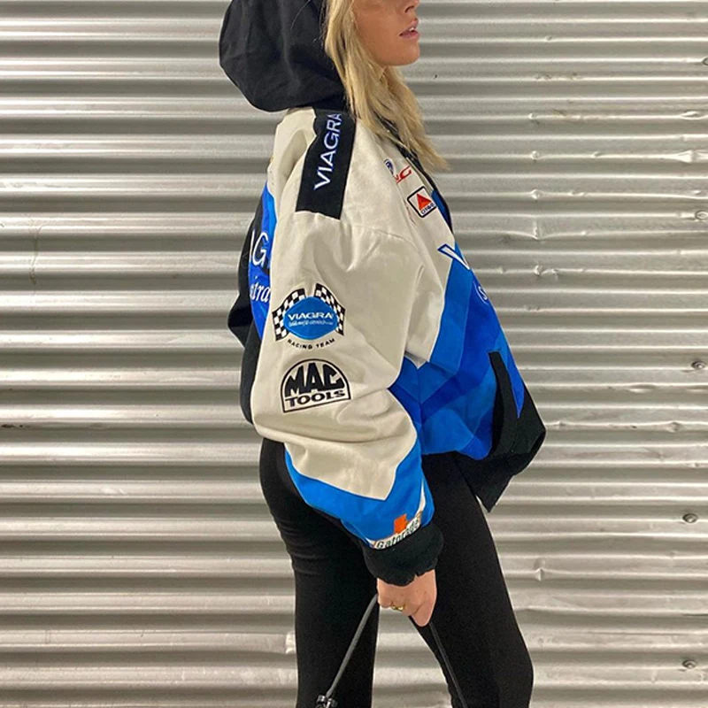 

FAKUNTN Oversized Jackets Print Baseball Female Gothic Grunge Women Unisex Race Hip Hop Streetwear Y2K Top Harajuku Female
