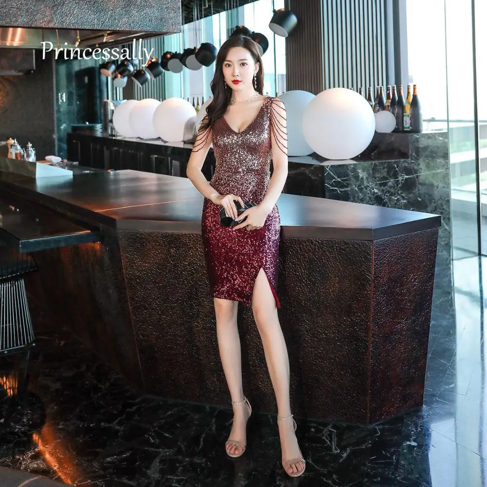 Robe De Soiree/Новое короткое вечернее платье с пайетками вечерние коктейльные платья