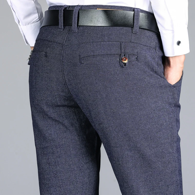 

2020 autumn and winter new men's business cotton and linen trousers high quality business casual slim casual trousers black blue