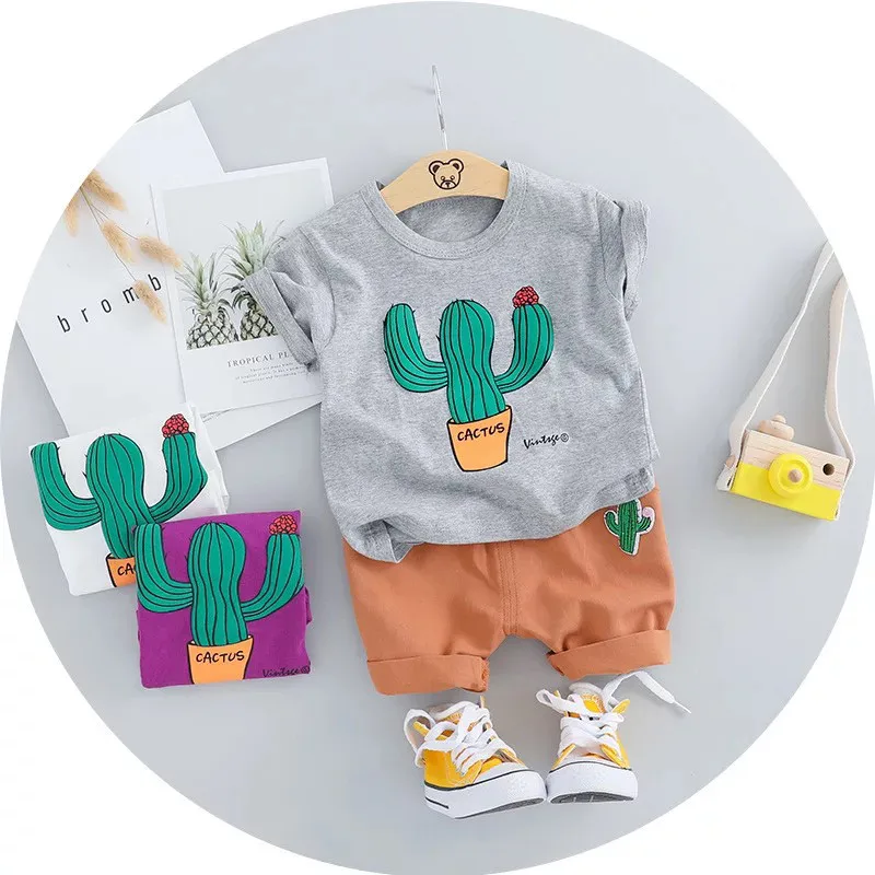 Летние комплекты одежды для маленьких мальчиков хлопковая Футболка с принтом