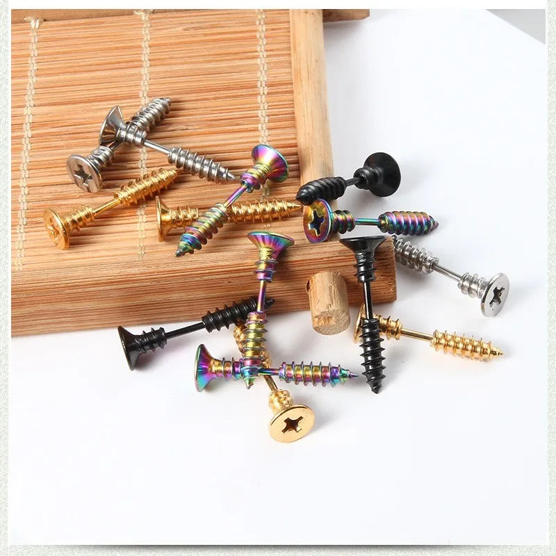 

1Pcs Punk Fashion Gold Black Color Stainless Nail Screw Stud Earring for Women & Men Helix Ear Piercings Fashion Jewelry