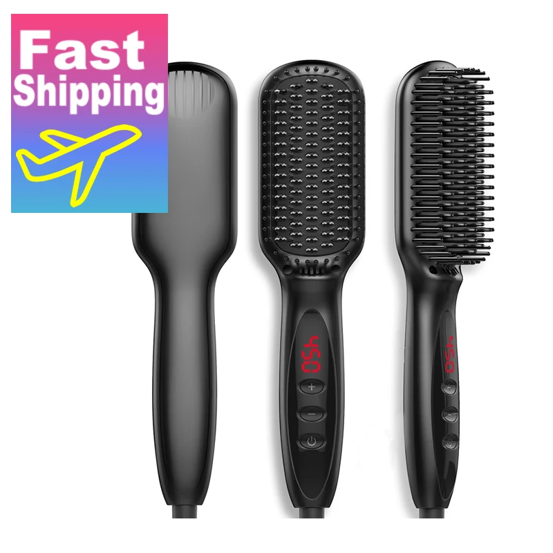 

new Professional One Step Hair Dryer brush 2 in 1 straightener and curler Hot comb Curling iron beard straightener