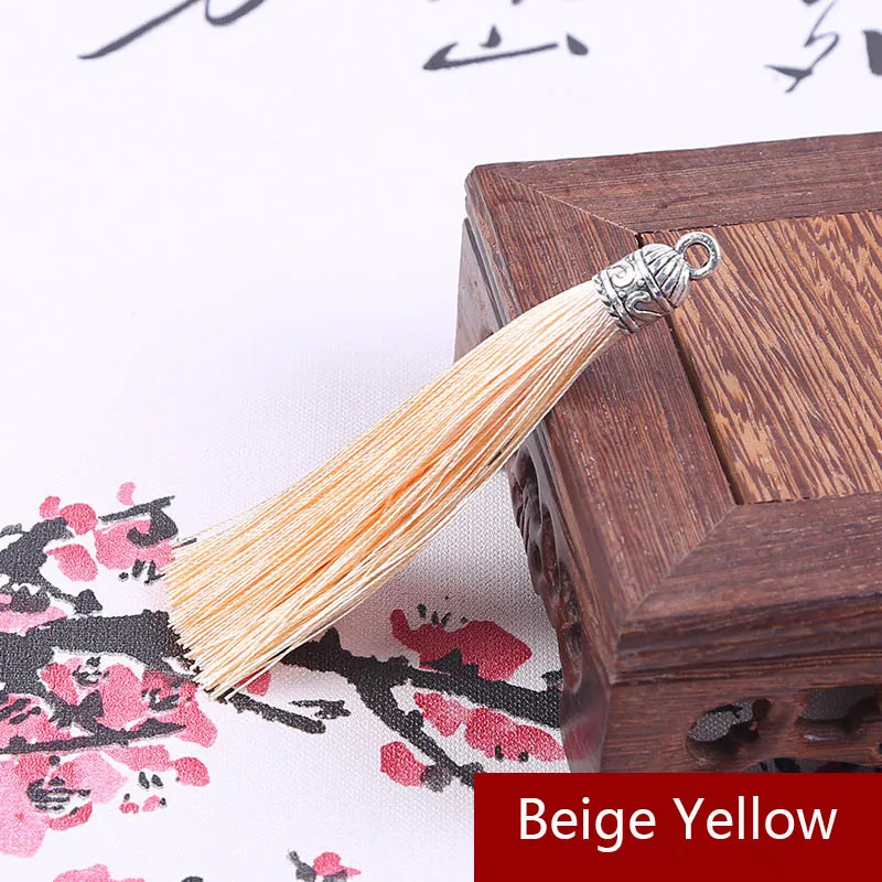 beige yellow 5 шт./лот 9 см длинные шелковые кисточки шнуры с металлическими колпачками для сережек Подвески кисточки подходят DIY материал для изготовления ювелирных изделий - Цвет: beige yellow