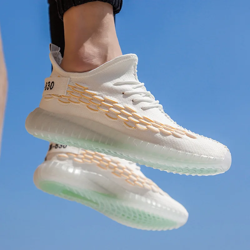 

fish scale flying woven shoes men's transparent sole cover foot casual shoes men's sports shoes running sneakers