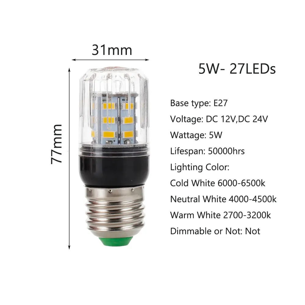 Миниатюрная Светодиодная лампа E27 E26 E12 E14 SMD5730 DC 12 В 24 в 27 светодиодов светильник