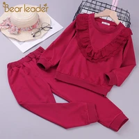bear leader new girls clothing sets casual boys clothes ruffle tops shirt pants 2pcs suit kids tracksuit for girls clothing sets