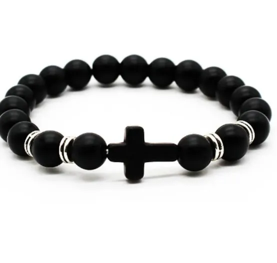 

cross 8mm bohemian multicolor Agate beads Chakra Reiki Buddha Yoga Bracelet elastic adjustable Volcanic Stone Bangles i9yu5