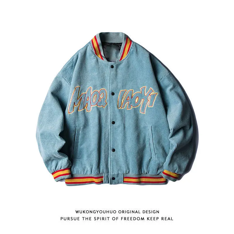 

Spring and Autumn New Street Corduroy Baseball Uniform Men and Women Jacket Oversize Coat Loose Embroidered Oversized Jacket