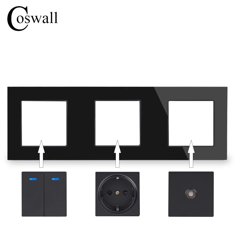 COSWALL Black Pulse Curtain Doorbell Dimmer 20A Water Heater Footlight Blind Cover Fuse Wall Light Switch Backlight DIY Module |