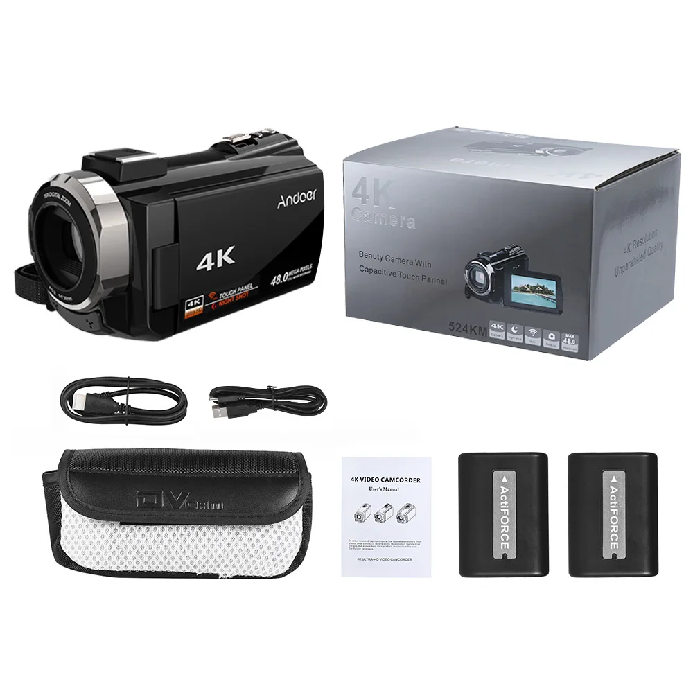 Andoer 4K 1080P 48MP WiFi цифровая видеокамера регистратор 3 дюймов емкостный сенсорный