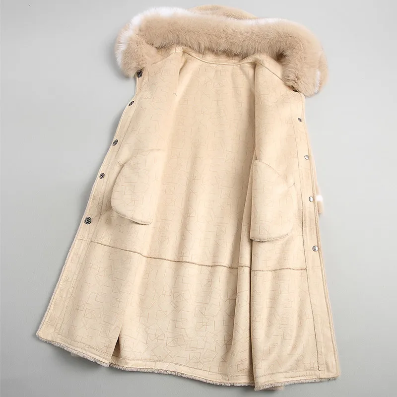 Long Real Fur Jacket Fox Hooded Autumn Winter Coat Women 100% Wool Coats and Jackets Manteau Femme KQN18052-2 | Женская одежда
