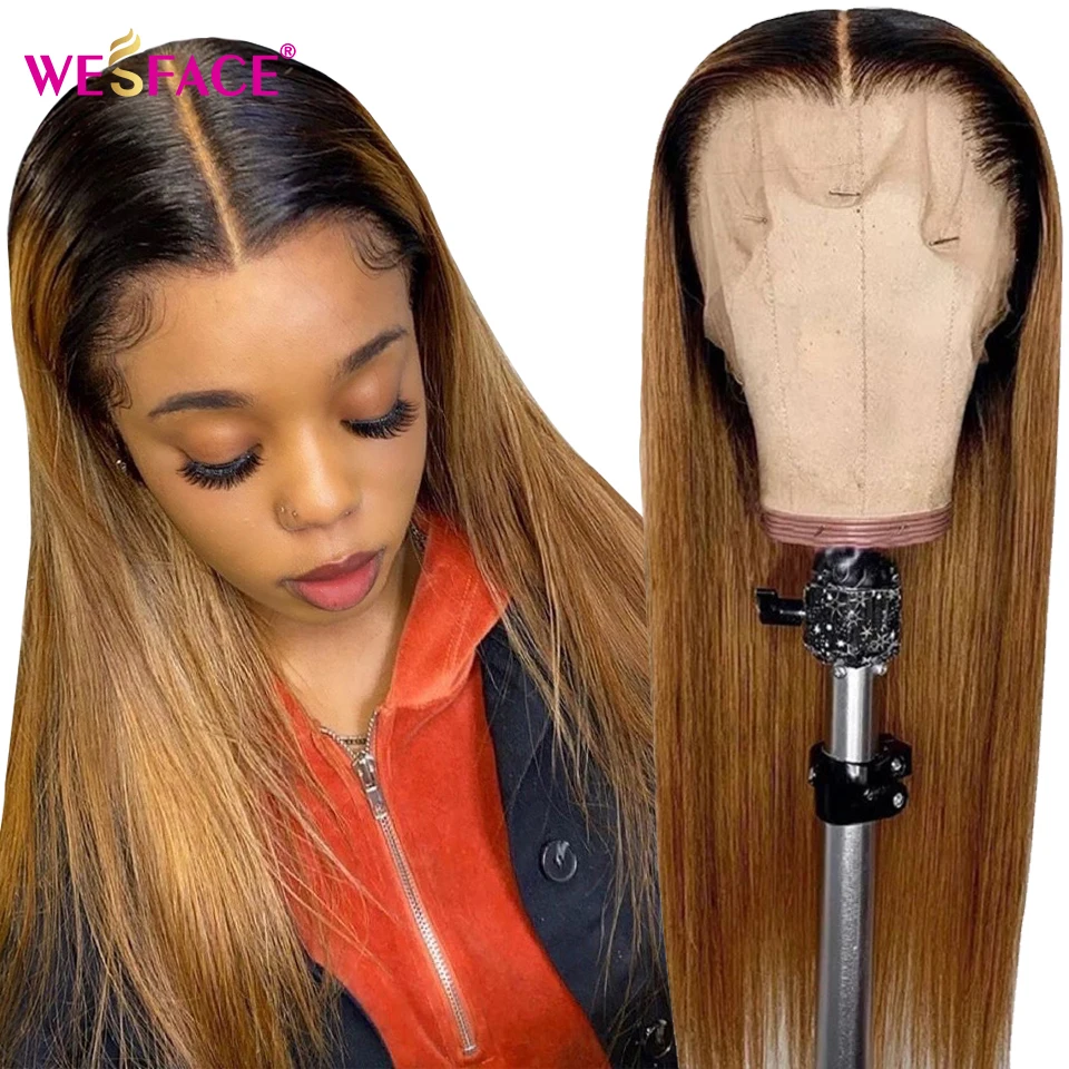 Ombre Brown 1b27 Straight Lace Part Human Hair Wigs With Baby Hair 13x1 T Part Human Hair lace Wigs For Women Colored Remy Hair