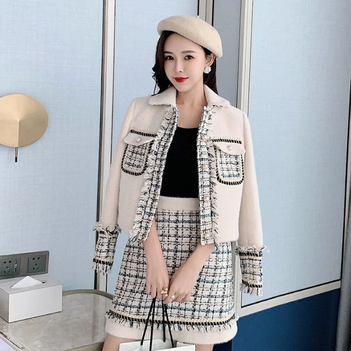 Осенне-зимний твидовый Женский комплект из 2 предметов 2020 Высококачественная