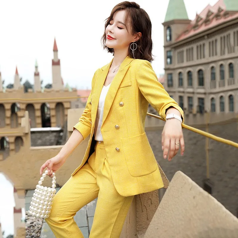 

Blazer And Pants Set For Women Autumn Winter Double Breasted Business Suits Ladies Office Wear 2 Two Piece Set Elegant Suits