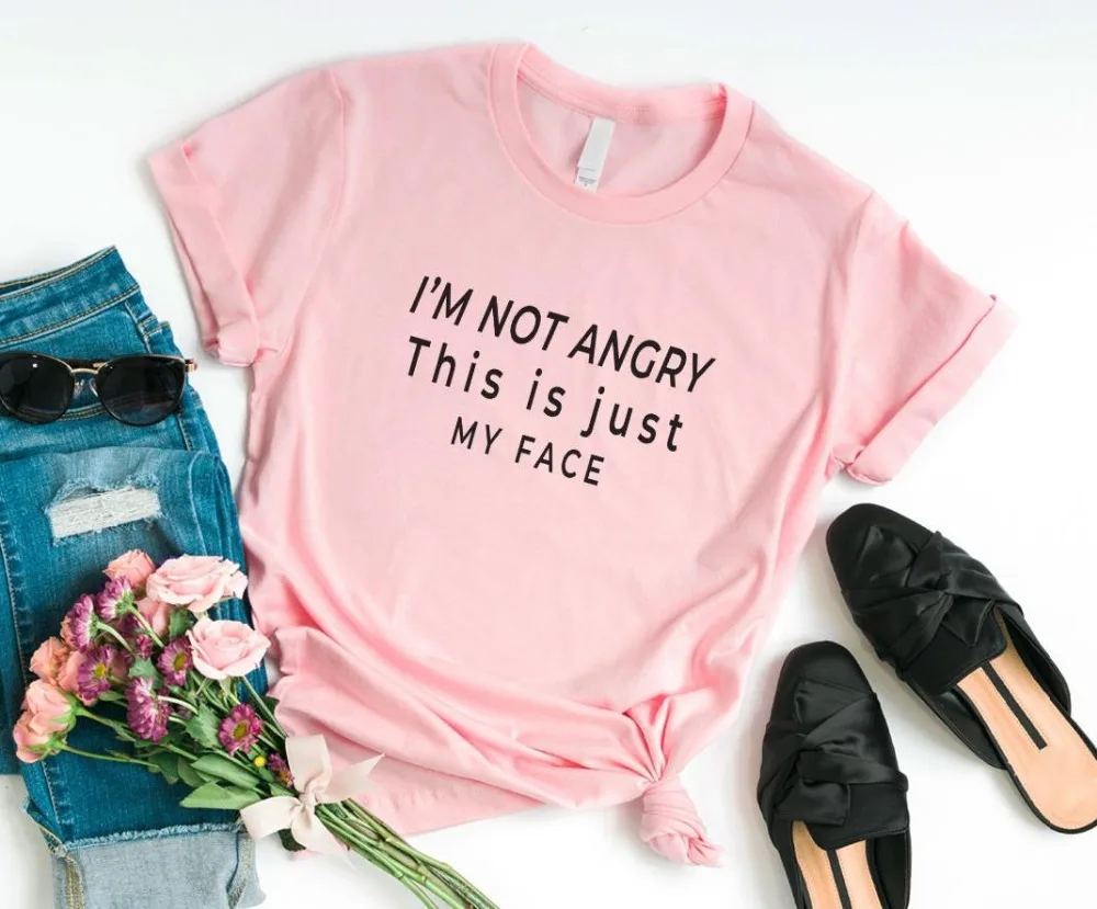 I'm not angry this is just my face женская футболка с надписью хлопковая Повседневная